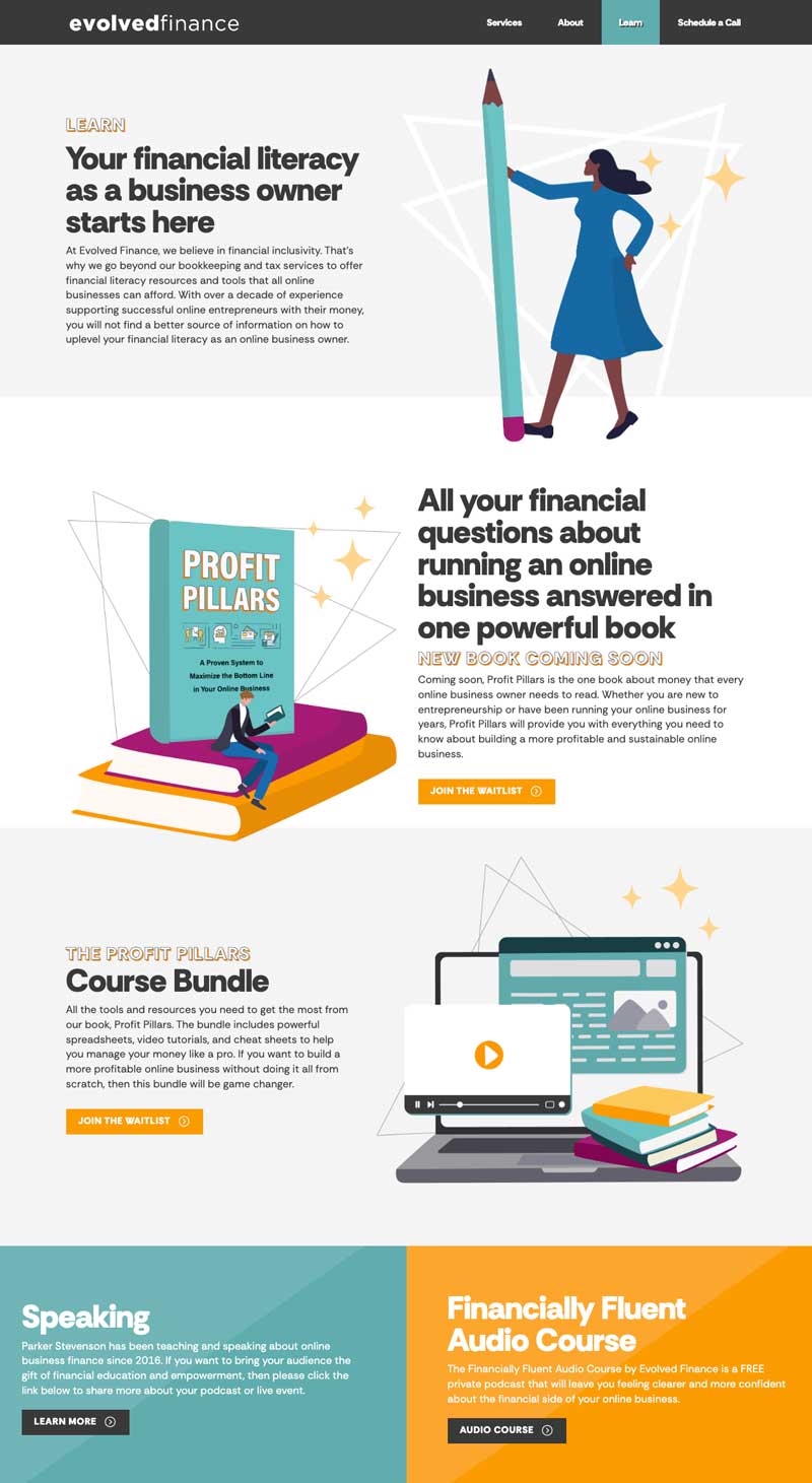 Screenshot of a page from the Evolve Finance Website