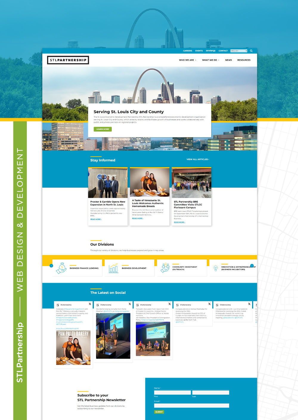 Screenshots of STL Partnership's website.