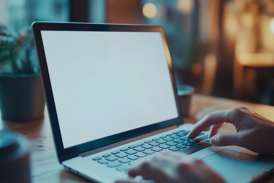 Hands typing on a laptop